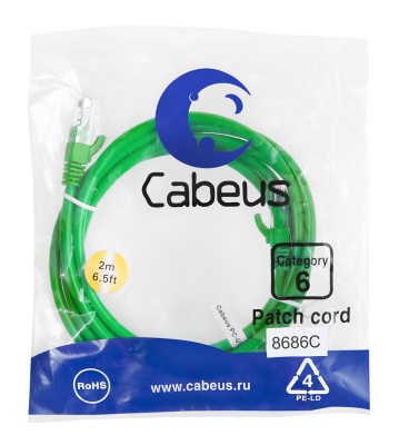 Cabeus PC-UTP-RJ45-Cat.6-5m-GN Патч-корд U/UTP, категория 6, 2xRJ45/8p8c, неэкранированный, зеленый, PVC, 5м