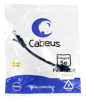 Cabeus PC-UTP-RJ45-Cat.5e-0.15m-BK Патч-корд U/UTP, категория 5е, 2xRJ45/8p8c, неэкранированный, черный, PVC, 0.15м