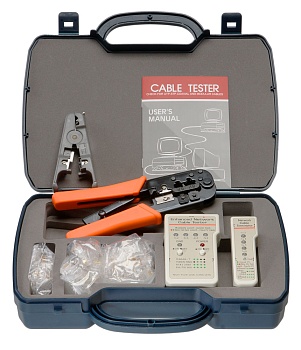 Cabeus HT-2568G Набор инструментов (инструмент обжимной для RJ-45, RJ-12, зачистка, тестер, 60х8P8C, 30x6P6C)