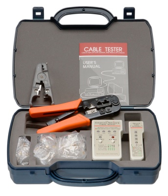 Cabeus HT-2568G Набор инструментов (инструмент обжимной для RJ-45, RJ-12, зачистка, тестер, 60х8P8C, 30x6P6C)