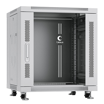 Cabeus SH-05C-12U60/60 Шкаф монтажный телекоммуникационный 19" напольный для распределительного и серверного оборудования 12U 600x600x730mm (ШхГхВ) передняя стеклянная и задняя сплошная металлическая двери, ручка с замком, цвет серый (RAL 7035)