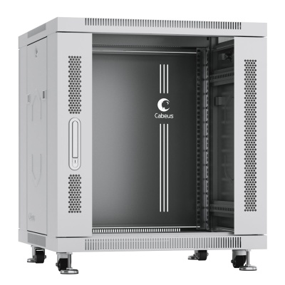 Cabeus SH-05C-12U60/60 Шкаф монтажный телекоммуникационный 19" напольный для распределительного и серверного оборудования 12U 600x600x730mm (ШхГхВ) передняя стеклянная и задняя сплошная металлическая двери, ручка с замком, цвет серый (RAL 7035)