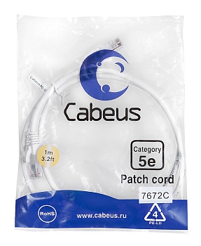 Cabeus PC-UTP-RJ45-Cat.5e-1m-WH Патч-корд U/UTP, категория 5е, 2xRJ45/8p8c, неэкранированный, белый, PVC, 1м