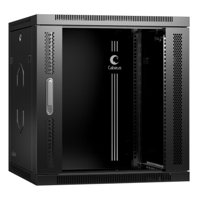 Cabeus SH-05F-12U60/60-BK Шкаф телекоммуникационный настенный 19" 12U 600x600x635mm (ШхГхВ) дверь стекло, цвет черный (RAL 9004)