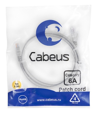 Cabeus PC-UTP-RJ45-Cat.6a-1m-LSZH Патч-корд U/UTP, категория 6а (10G), 2xRJ45/8p8c, неэкранированный, серый, LSZH, 1м