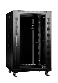 Cabeus SH-05C-18U60/100-BK Шкаф монтажный телекоммуникационный 19" напольный для распределительного и серверного оборудования 18U 600x1000x988mm (ШхГхВ) передняя стеклянная и задняя сплошная металлическая двери, ручка с замком, цвет черный (RAL 9004)
