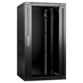 Cabeus SH-05F-22U60/45-BK Шкаф телекоммуникационный настенный 19" 22U 600x450x1082mm (ШхГхВ) дверь стекло, цвет черный (RAL 9004)