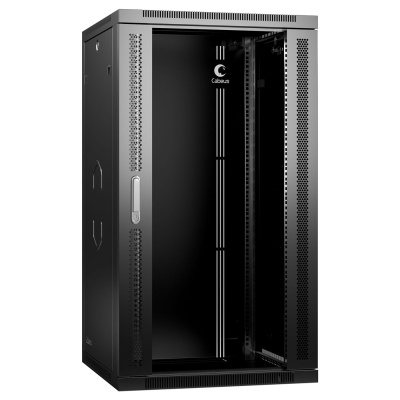 Cabeus SH-05F-22U60/45-BK Шкаф телекоммуникационный настенный 19" 22U 600x450x1082mm (ШхГхВ) дверь стекло, цвет черный (RAL 9004)