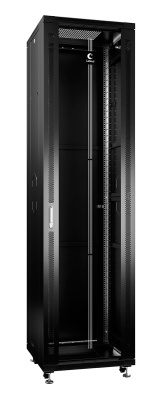 Cabeus SH-05C-47U60/100-BK Шкаф монтажный телекоммуникационный 19" напольный для распределительного и серверного оборудования 47U 600x1000x2277mm (ШхГхВ) передняя стеклянная и задняя сплошная металлическая двери, ручка с замком, цвет черный (RAL 9004)