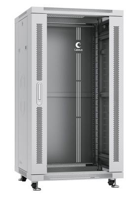 Cabeus SH-05C-22U60/80 Шкаф монтажный телекоммуникационный 19" напольный для распределительного и серверного оборудования 22U 600x800x1166mm (ШхГхВ) передняя стеклянная и задняя сплошная металлическая двери, ручка с замком, цвет серый (RAL 7035)