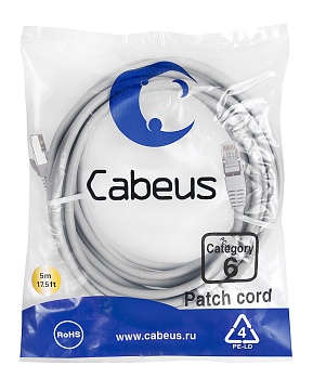 Cabeus PC-FTP-RJ45-Cat.6-5m-LSZH Патч-корд F/UTP, категория 6, 2xRJ45/8p8c, экранированный, серый, LSZH, 5м