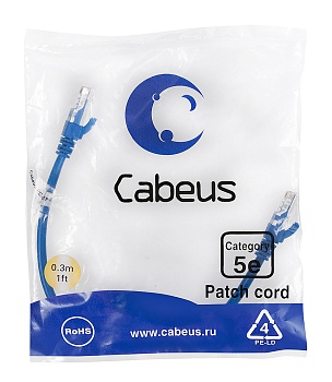 Cabeus PC-UTP-RJ45-Cat.5e-0.3m-BL-LSZH Патч-корд U/UTP, категория 5е, 2xRJ45/8p8c, неэкранированный, синий, LSZH, 0.3м