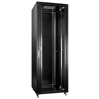 Cabeus SH-05C-47U80/80-BK Шкаф монтажный телекоммуникационный 19" напольный для распределительного и серверного оборудования 47U 800x800x2277mm (ШхГхВ) передняя стеклянная и задняя сплошная металлическая двери, ручка с замком, цвет черный (RAL 9004)