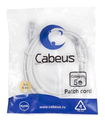 Cabeus PC-UTP-RJ45-Cat.5e-2m-WH Патч-корд U/UTP, категория 5е, 2xRJ45/8p8c, неэкранированный, белый, PVC, 2м