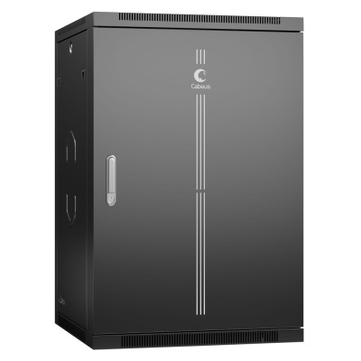 Cabeus SH-05F-18U60/35m-BK Шкаф телекоммуникационный настенный 19" 18U 600x350x901mm (ШхГхВ) дверь металл, цвет черный (RAL 9004)