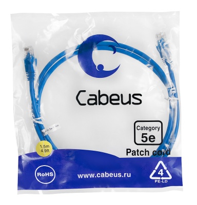 Cabeus PC-UTP-RJ45-Cat.5e-1.5m-BL-LSZH Патч-корд U/UTP, категория 5е, 2xRJ45/8p8c, неэкранированный, синий, LSZH, 1.5м