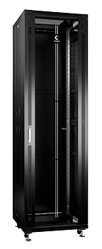 Cabeus SH-05C-42U60/80-BK Шкаф монтажный телекоммуникационный 19" напольный для распределительного и серверного оборудования 42U 600x800x2055mm (ШхГхВ) передняя стеклянная и задняя сплошная металлическая двери, ручка с замком, цвет черный (RAL 9004)
