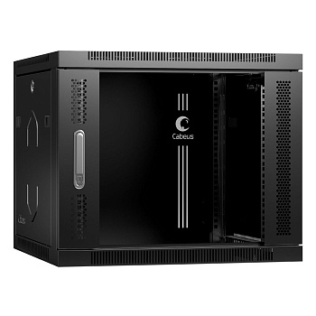 Cabeus SH-05F-9U60/60-BK Шкаф телекоммуникационный настенный 19" 9U 600x600x501mm (ШхГхВ) дверь стекло, цвет черный (RAL 9004)