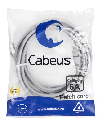 Cabeus PC-SSTP-RJ45-Cat.6a-10m-LSZH Патч-корд S/FTP, категория 6а (10G), 2xRJ45/8p8c, экранированный, серый, LSZH, 10м