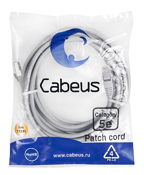 Cabeus PC-FTP-RJ45-Cat.5e-5m Патч-корд F/UTP, категория 5е, 2xRJ45/8p8c, экранированный, серый, PVC, 5м