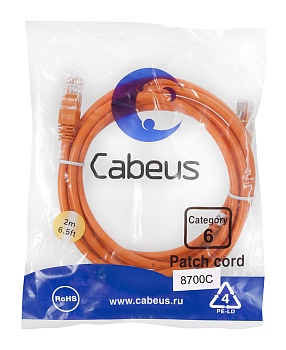 Cabeus PC-UTP-RJ45-Cat.6-2m-OR Патч-корд U/UTP, категория 6, 2xRJ45/8p8c, неэкранированный, оранжевый, PVC, 2м