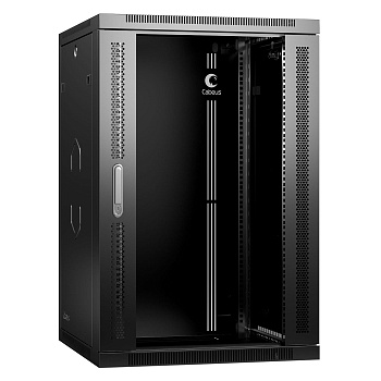 Cabeus SH-05F-18U60/45-BK Шкаф телекоммуникационный настенный 19" 18U 600x450x901mm (ШхГхВ) дверь стекло, цвет черный (RAL 9004)