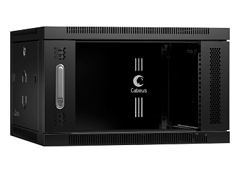 Cabeus SH-05F-6U60/45-BK Шкаф телекоммуникационный настенный 19" 6U 600x450x368mm (ШхГхВ) дверь стекло, цвет черный (RAL 9004)
