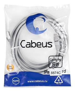 Cabeus PC-FTP-RJ45-Cat.5e-15m-LSZH Патч-корд F/UTP, категория 5е, 2xRJ45/8p8c, экранированный, серый, LSZH, 15м