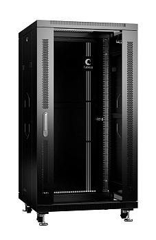 Cabeus SH-05C-22U60/100-BK Шкаф монтажный телекоммуникационный 19" напольный для распределительного и серверного оборудования 22U 600x1000x1166mm (ШхГхВ) передняя стеклянная и задняя сплошная металлическая двери, ручка с замком, цвет черный (RAL 9004)