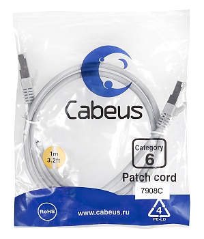 Cabeus PC-FTP-RJ45-Cat.6-1m-LSZH Патч-корд F/UTP, категория 6, 2xRJ45/8p8c, экранированный, серый, LSZH, 1м