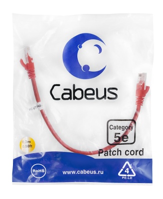Cabeus PC-UTP-RJ45-Cat.5e-0.3m-RD Патч-корд U/UTP, категория 5е, 2xRJ45/8p8c, неэкранированный, красный, PVC, 0.3м
